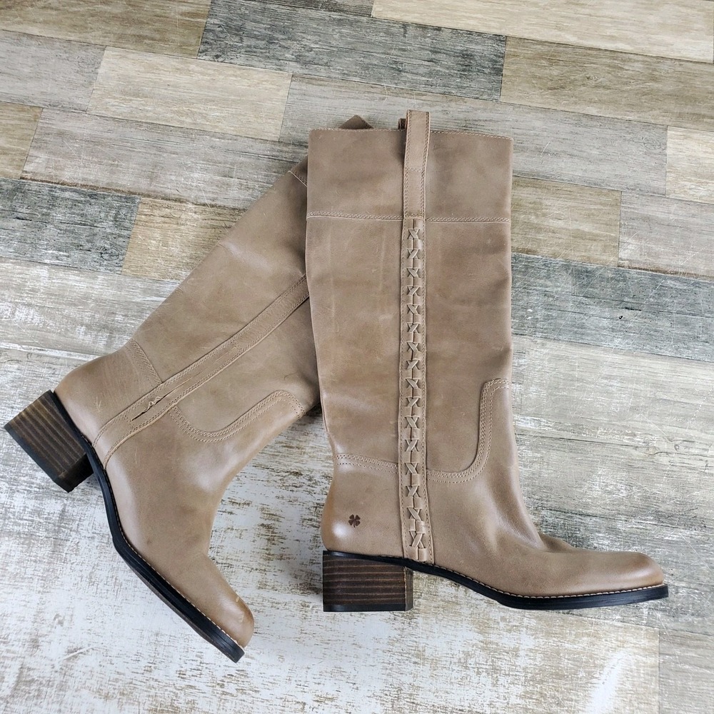 Lucky Brand HiDranja Womens Knee-High Riding Boots Sz 9.5 Silver Cloud Leather